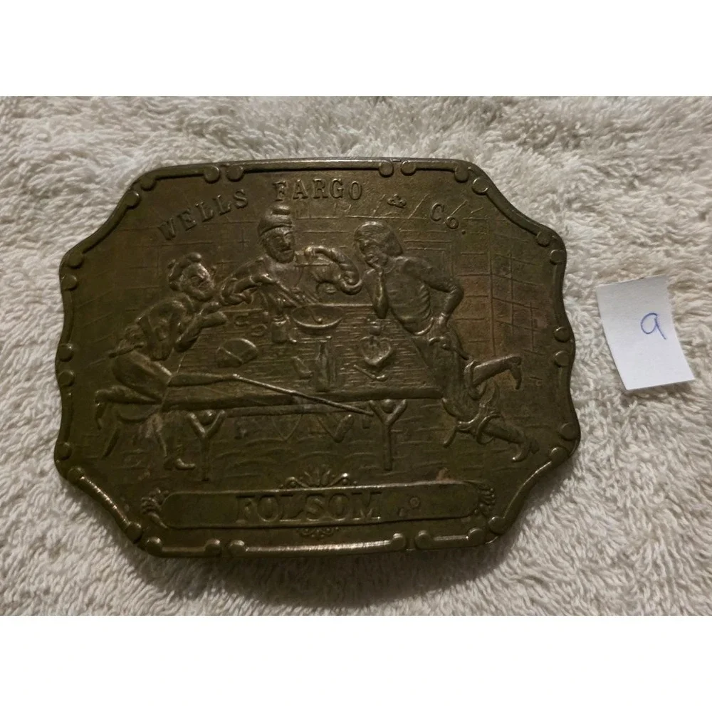 Vintage Wells Fargo & Co Folsom Brass Belt Buckle Old West Gambling Saloon 9